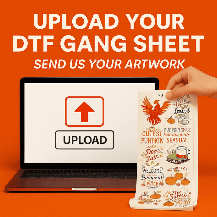 Upload your DTF gang sheet for vibrant custom transfer printing USA
